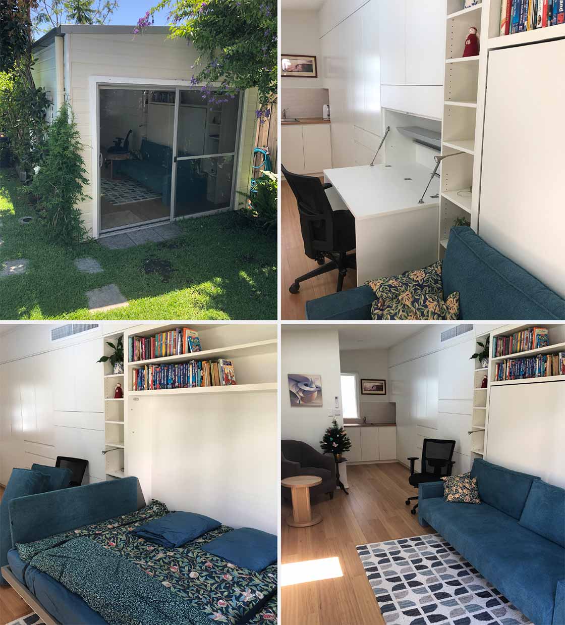 Australian architect Jennifer Crawford talked a client into making the most of a disused garage, with a renovation and retrofit to create a multifunctional space rather than adding a storey and creating two separate spaces, including a drop-down wall bed, and a drop-down wall desk.