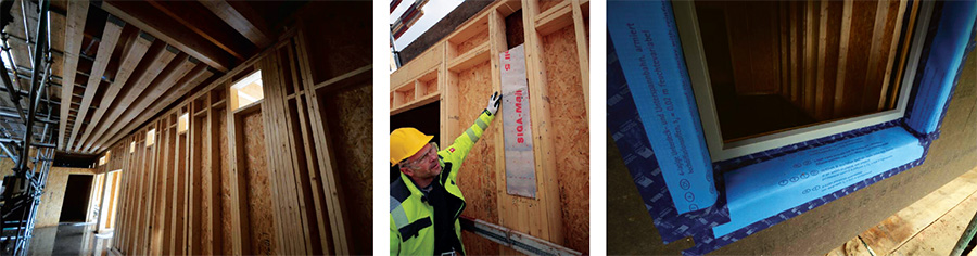 Service penetrations in the timber frame waiting for ductwork; a site inspection by passive house consultant Nick Grant; a windtightness detail
