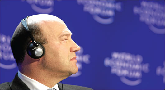 Such is its interest in the area that Goldman Sachs' chief operating officer, Gary Cohn – pictured here at the 'Managing Global Risks' session at the World Economic Forum meeting in Davos, in January 2009 – has visited Athens twice since November to pitch debt products, and has met the Greek prime minister, George Papandreou Such is its interest in the area that Goldman Sachs' chief operating officer, Gary Cohn – pictured here at the 'Managing Global Risks' session at the World Economic Forum meeting in Davos, in January 2009 – has visited Athens twice since November to pitch debt products, and has met the Greek prime minister, George Papandreou