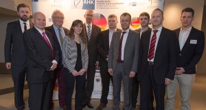 Pictured at the showcase are (l-r) Passive House Plus editor Jeff Colley; German Irish Chamber of Industry &amp; Commerce CEO Ralf Lissek; Ecological Building Systems' Peter Smith; German Irish Chamber head of marketing Aideen Keenan; German Federal Ministry of Economic Affairs and Energy'sReinhard Giese; Kinviro director Frank Daly; Frenger Systeme BV's Dr Klaus Menge; Senertec's Markus Mueltner; Origen's business development manager Kevin Devine; and the Passive House Institute's Adrian Muskatewitz